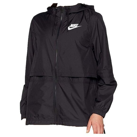 Nike Windbreaker Jacket Women Black Sportswear Woven Hoodie SZ XS - Picture 1 of 13